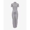 Alaïa Womens Draped High-neck Stretch-woven Maxi Dress Gris Persan In Blue
