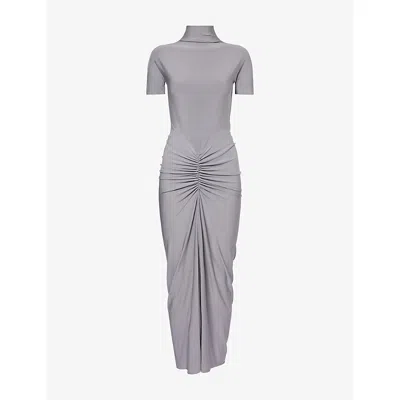 Alaïa Womens Draped High-neck Stretch-woven Maxi Dress Gris Persan