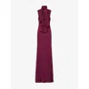 Alaïa Womens Alaia High-neck Bow Woven Maxi Dress In Burgundy