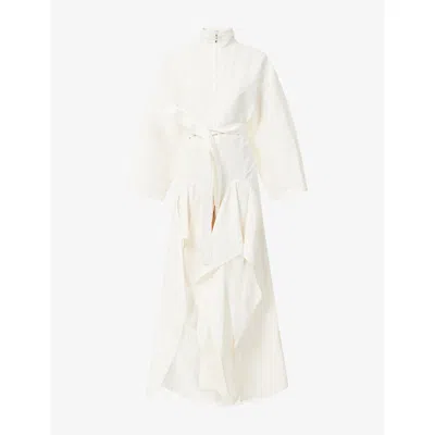 Alaïa Womens Ivoire Ruffle-hem Belted Poplin Jumpsuit In White