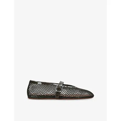 ALAÏA WOMENS KHAKI BALLERINA MESH AND PATENT-LEATHER BALLET FLATS EUR 39 / 6 UK