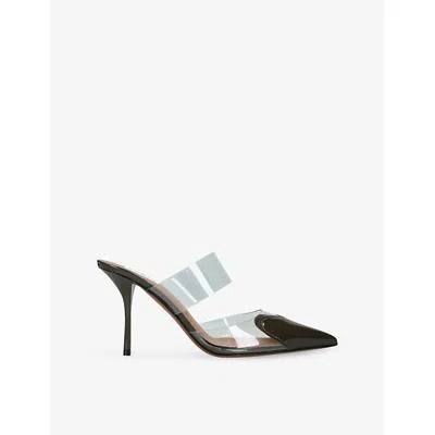 ALAÏA WOMENS KHAKI CŒUR 90 PATENT-LEATHER HEELED MULES EUR 37.5 / 4.5 UK