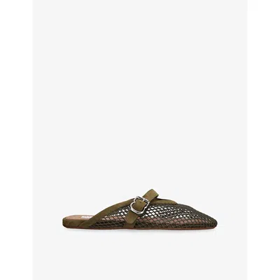 Alaïa Womens Khaki Fishnet Suede Mules Eur 39 / 6 Uk In Green
