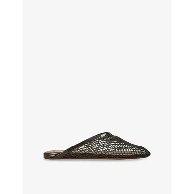 ALAÏA WOMENS KHAKI NET LEATHER MULES EUR 37.5 / 4.5 UK