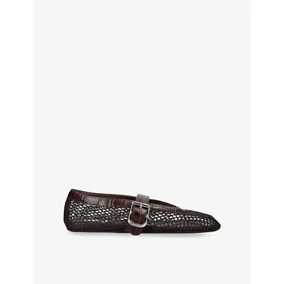 Alaïa Womens La Ballerine Croc-effect Mesh Ballet Flats Dark Brown Eur 37 / 4 Uk