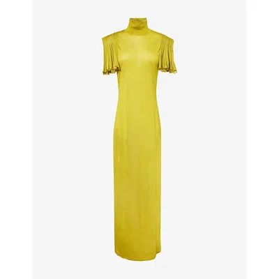 Alaïa Womens Lime High-neck Godet Knit Maxi Dress In Green