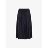 Alaïa Womens Marine Pleated Flannel Wool Midi Skirt In Black