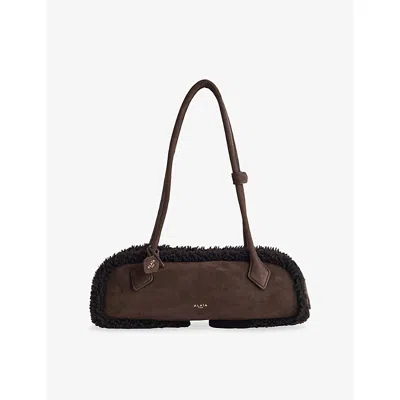 Alaïa Womens Alaia Le Teckel Shearling Shoulder Bag In Brown