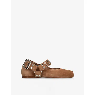 Alaïa Womens Mid Brown Biker Suede Ballet Flats Eur 39 / 6 Uk