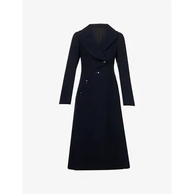 Alaïa Womens Minuit Curved Double-breasted Virgin-wool Coat In Blue