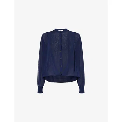 Alaïa Womens Alaia Folded Sheer Knitted Cardigan In Minuit