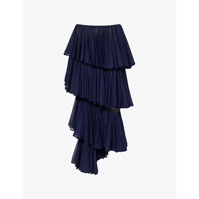 ALAÏA WOMENS MINUIT RUFFLED HIGH-WAIST KNITTED MAXI SKIRT