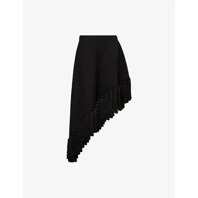 Alaïa Womens Noir Alaia Asymmetric Tassel Wool Midi Skirt In Black