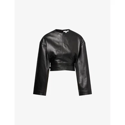 Alaïa Womens Alaia Belted Cropped Leather Top In Black
