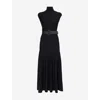 Alaïa Belted Leather-trimmed Wool-blend Turtleneck Midi Dress In Noir Alaia