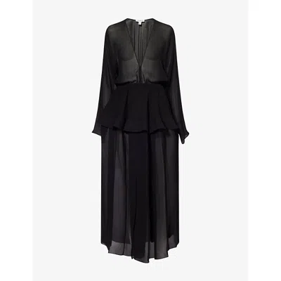Alaïa Womens Alaia Cinched Plunge-v-neck Woven Maxi Dress In Noir Alaia