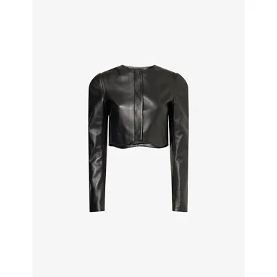 Alaïa Womens Noir Alaia Curved-hem Cropped Leather Jacket In Black