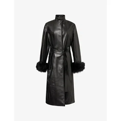 Alaïa Womens Noir Alaia Faux-fur Cuff Long Leather Coat In Black