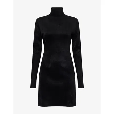 Alaïa Womens Noir Alaia Fitted High-neck Velvet Mini Dress In Black