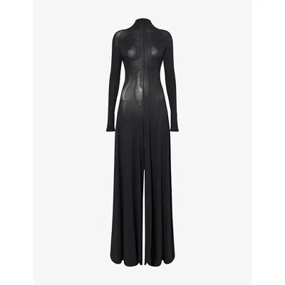 Alaïa Womens Noir Alaia Flare Long-sleeve Woven Jumpsuit In Black
