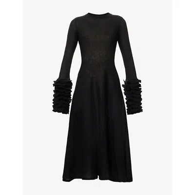 Alaïa Womens Noir Alaia Frill-cuff Knitted Wool-blend Midaxi Dress In Multi