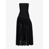 Alaïa Womens Godet Strapless Knitted Midi Dress Noir Alaia In Noir Alaia
