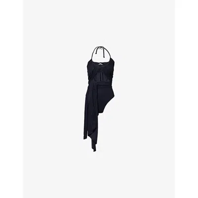 Alaïa Womens Noir Alaia Halter-neck Draped Swimsuit In Black