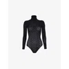 Alaïa Lace-knit High-neck Bodysuit In Noir Alaia