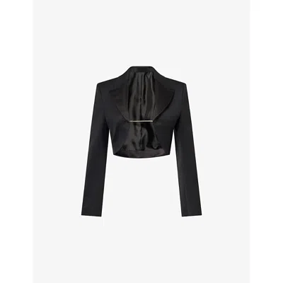 Alaïa Womens Noir Alaia Peak-lapel Padded-shoulder Wool Tuxedo Bolero In Black