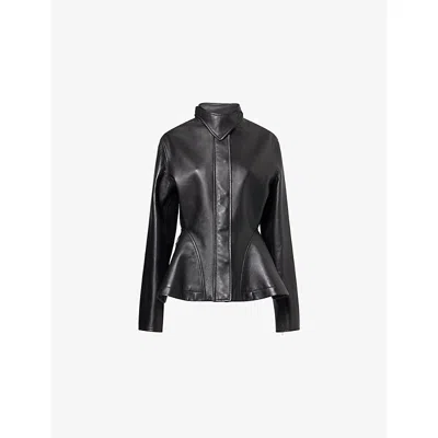 ALAÏA WOMENS PEPLUM BAND-COLLAR LEATHER JACKET NOIR ALAIA