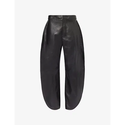 Alaïa Womens Alaia Petal Split Wide-leg High-rise Leather Trousers In Noir Alaia