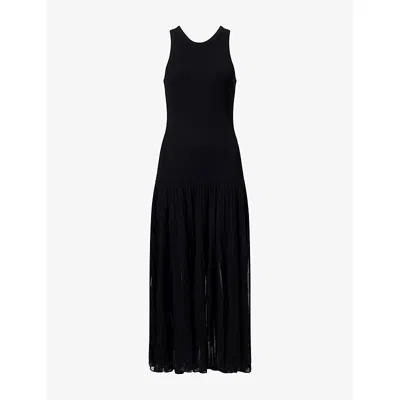 Alaïa Womens Pleated Sheer Knitted Midi Dress Noir Alaia In Black