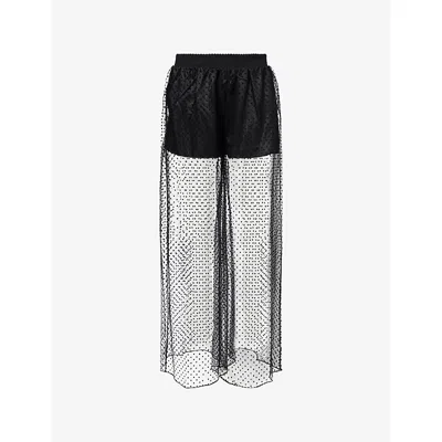 Alaïa Womens Noir Alaia Polka-dot Wide Leg Meshtrousers In Black
