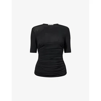 Alaïa Womens Alaia Ruched Round-neck Stretch-woven Top In Black