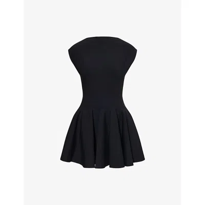 Alaïa Womens Skater Pleated Knitted Mini Dress Noir Alaia