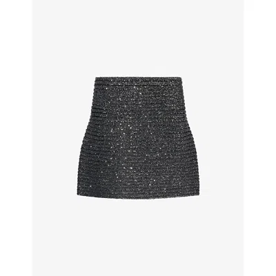 Alaïa Womens Noir Alaia Skater Sequin-embellished Wool-blend Mini Skirt In Black