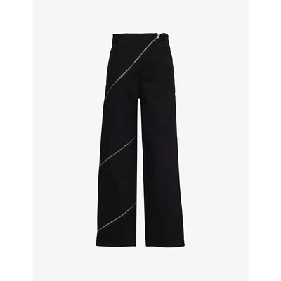 Alaïa Womens Noir Alaia Spiral Two-patch-pockets Wide-leg High-rise Denim-blend Trousers In Black