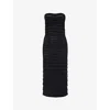 Alaïa 3d Stripe Mesh Knit Strapless Midi Dress In Noir Alaia
