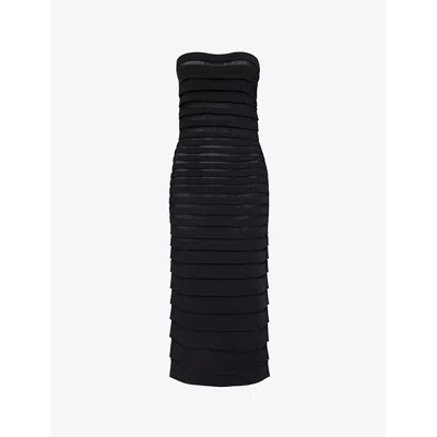 ALAÏA WOMENS ALAIA STRIPED STRAPLESS WOOL-BLEND MIDI DRESS
