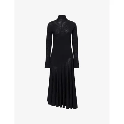 Alaïa Womens Noir Alaia Twisted High-neck Wool-blend Midi Dress In Black