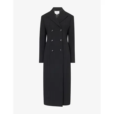 Alaïa Womens Noir Double-breasted Longline Wool Coat In Orange