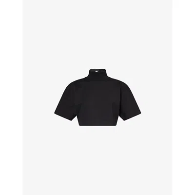 Alaïa Womens Noir Funnel-neck Cropped Cotton T-shirt In Blue