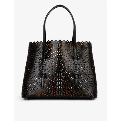 Alaïa Womens Mina 32 Laser-cut Leather Tote Bag Noir