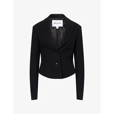 Alaïa Womens Noir V-neck Wool Blazer In Blue