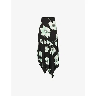 Alaïa Womens Noir/aqua Floral-print Semi-sheer Stretch-woven Midi Skirt In Black