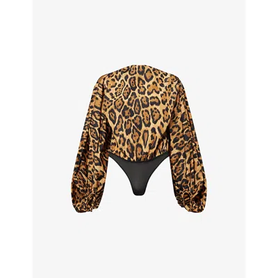 Alaïa Womens Noir/caramel Leopard-print Backless Nylon Body In Animal Print