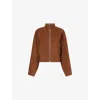 Alaïa Womens Noisette Round Curved-sleeve Suede Jacket In Brown