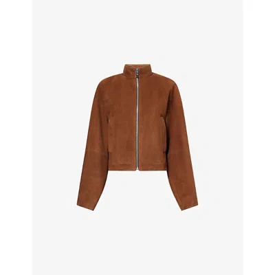 Alaïa Womens Noisette Round Curved-sleeve Suede Jacket In Brown