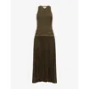 Alaïa Womens Olive Regular-fit Pleated Woven Midi Dress In Green