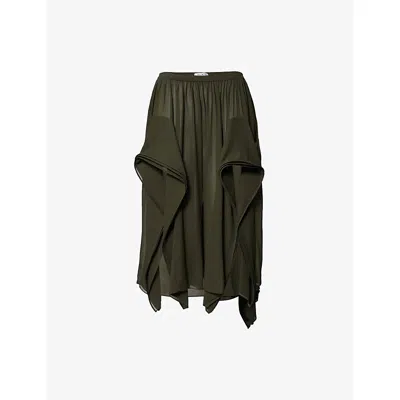 Alaïa Womens Olive Ruffle Semi-sheer Georgette Trousers In Green